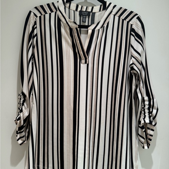 Jones NY office/work top (?), striped, cream & black. Size M. - Picture 2 of 7
